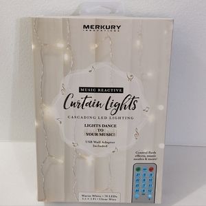 Music Reactive Warm White Cascading LED Lighting Curtain Lights, New, 3.5 x5 Ft